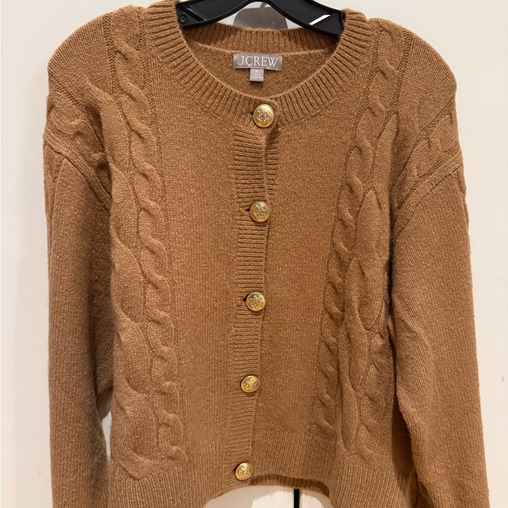 J. Crew Women's Cable Knit cardigan in light mocha